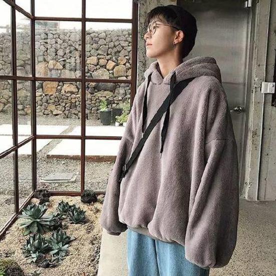 Kordelzug Lange Ärmel Elastische Bündchen Dick Warm Pullover Hoodie Herbst Winter Einfarbige Beidseitige Plüsch Unisex Kapuzenpullover