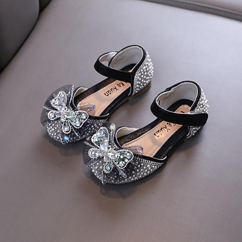 New Luxury Girl Shoes Elegant Pearl Butterfly Children's Sandals Fashion Versatile Wedding Party Flat Kids Casual Shoes Non-slip