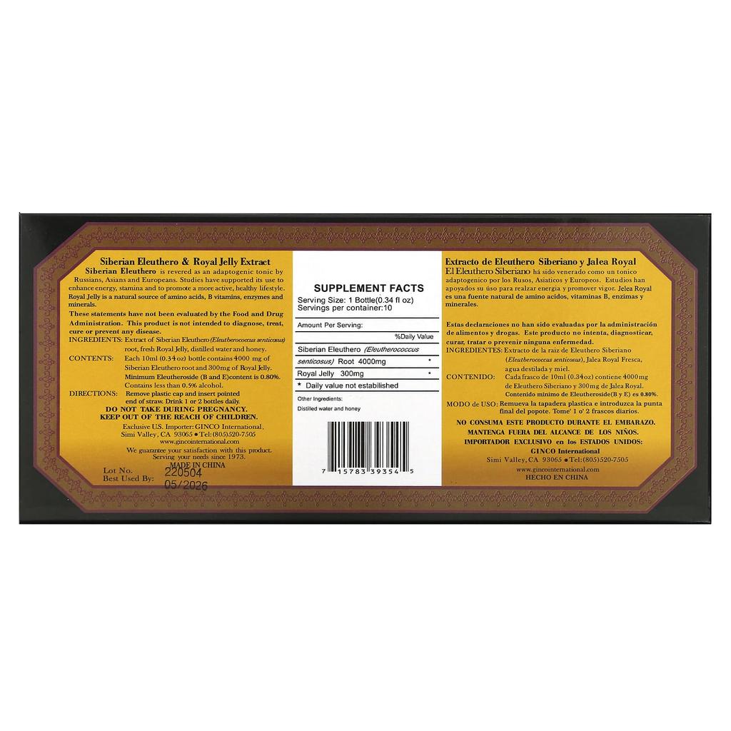 Siberian Calystegia and Royal Jelly Extract, Alcohol Free, 4,000Mg, 10 Bottles, 10Ml (0.34Oz) Each