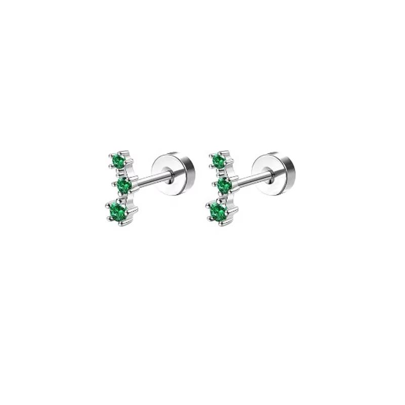 2Pcs Gold Plated Stainless Steel Stud Earrings For Women Hypoallergenic Green CZ Flat Back Comfortable Jewelry 18G-6mm