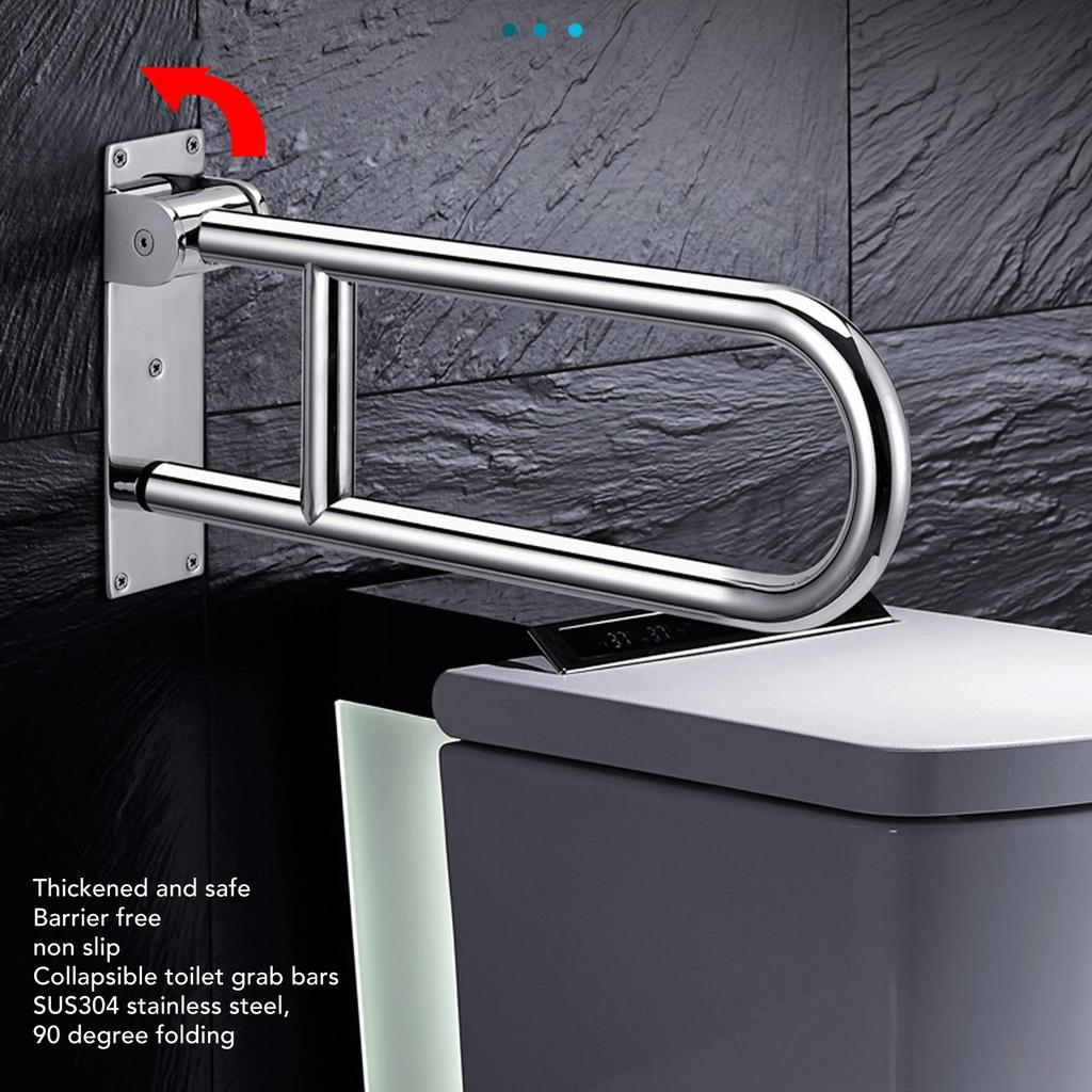 Flip Up Bathroom Grab Bar Stainless Steel Ergonomics 90° Vertical Rotation Wall Mount Toilet Handrails for Old People