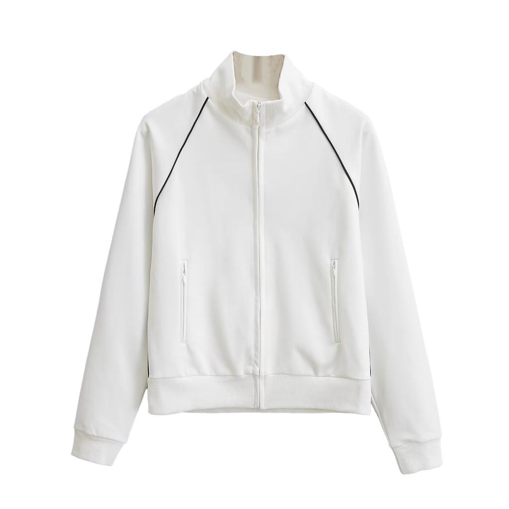 Women's Stand Up Collar Zipper Sports Casual Short Jacket Long Sleeved Cardigan Jacket
