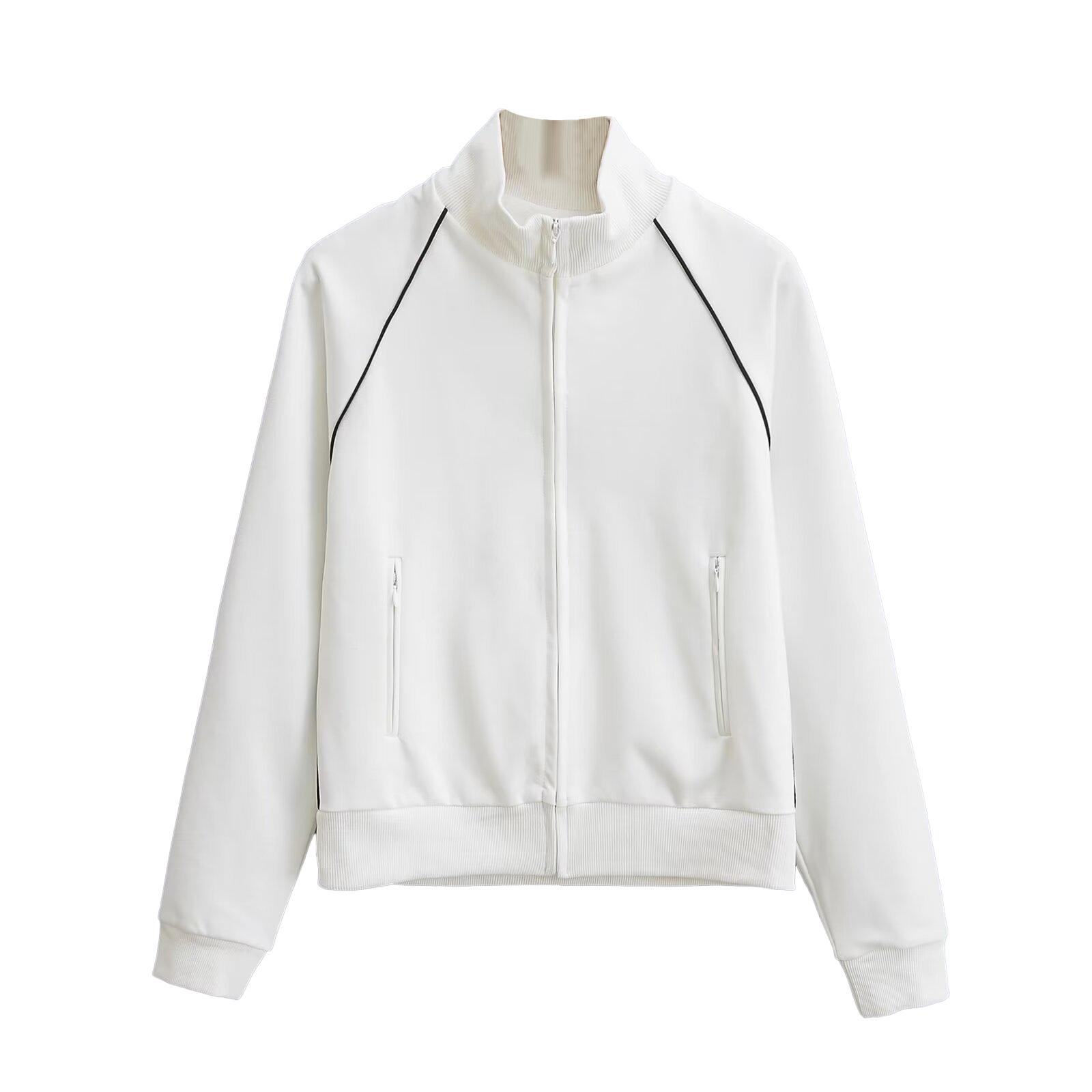 

Женская спортивная куртка с воротником-стойкой и молнией, повседневная, короткая, кардиган с длинным рукавом S белый