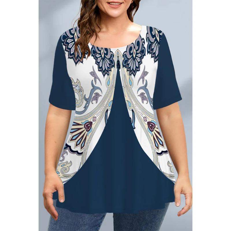 

Футболка большого размера свободного кроя женская летняя с коротким рукавом и круглым вырезом с цветочным принтом 3D Топ свободного покроя женская одежда футболки женские 6XL