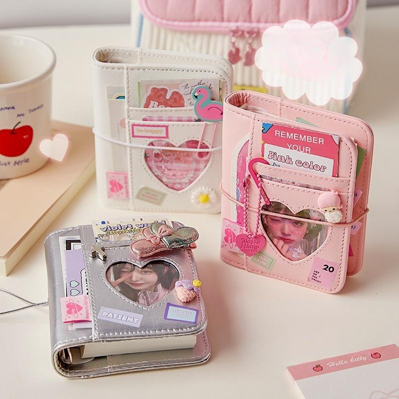 M5 Korean Pink Heart Ring Binder Detachable Portable Travel Journal for KPOP Idol Cute Small Album with Strap Diary Scrapbook