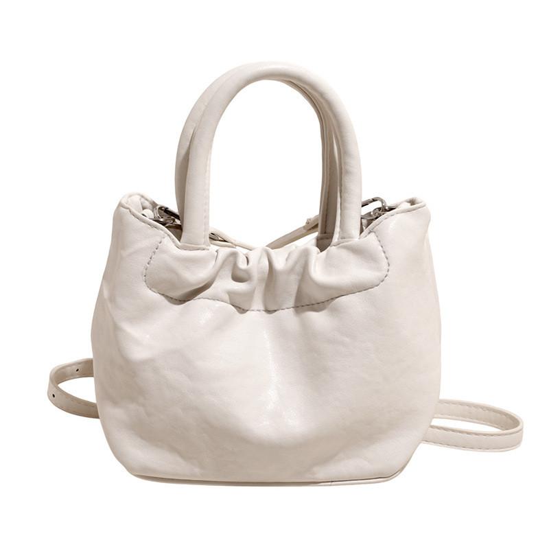 Pu Design Pleated Shoulder Bag Women Minimalist Solid Color Closure Magnetic