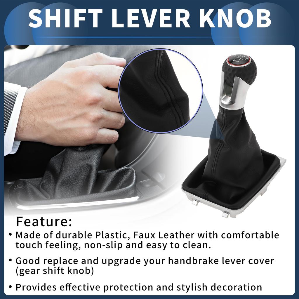 INFINAUTO Manual Gear Shift Knob with Cover for VW Golf MK7 GTI GTD Gearbox Stick Shifter Lever Plastic Faux Black and 1 Piece 5-Speed 2013-2018,