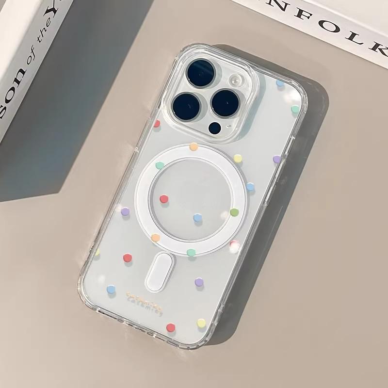 Color wave dot magnetic suction large hole, suitable for Apple 17pro mobile phone case 16plus15 transparent 14 female 13pro