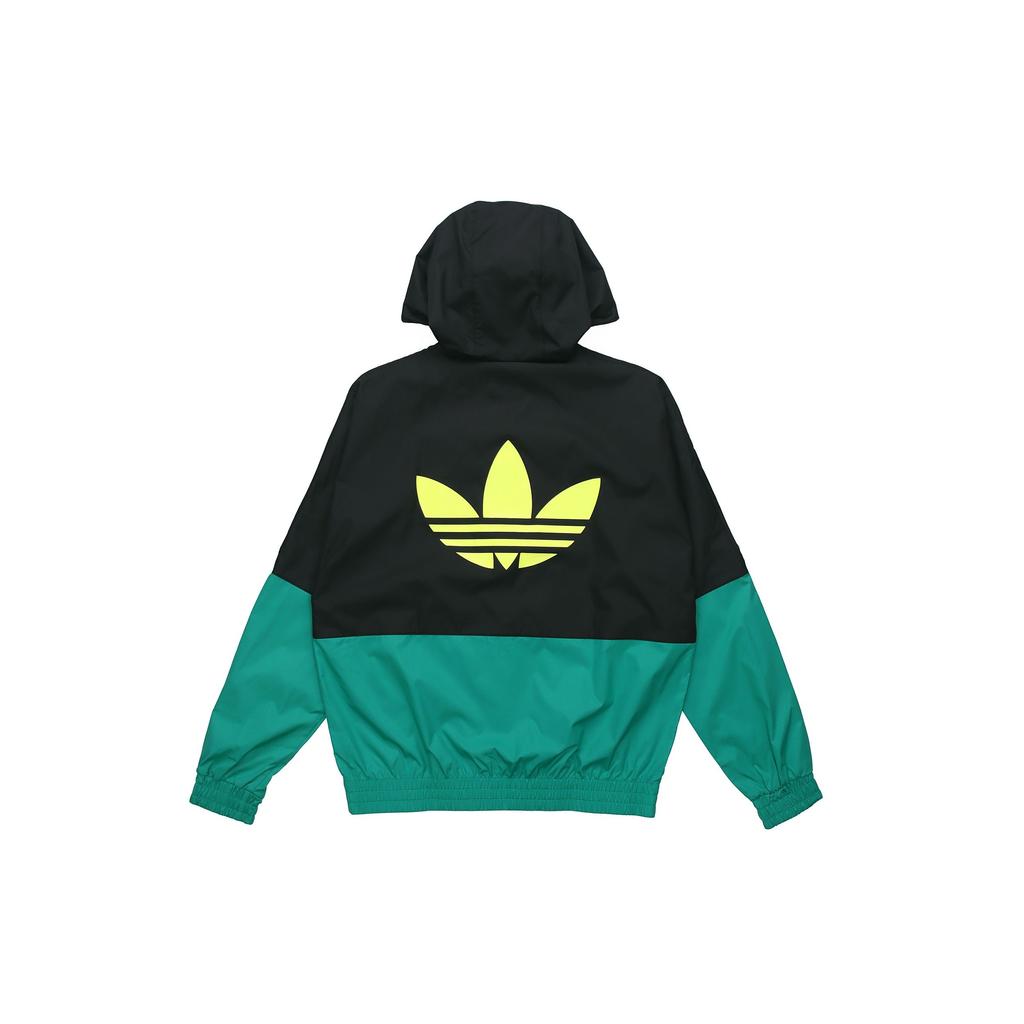 Adidas Originals Trefoil 2-Tones Lightweight Windbreaker With Logo Print Men Jackets Black Green GK5923