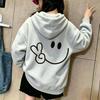 Hooded Sweatshirt, Soft Fabric, Simple Line Smiley Face With Peace Gesture Back Print, Loose Kids Pullover For Outdoor Sports In Cool Autumn Days