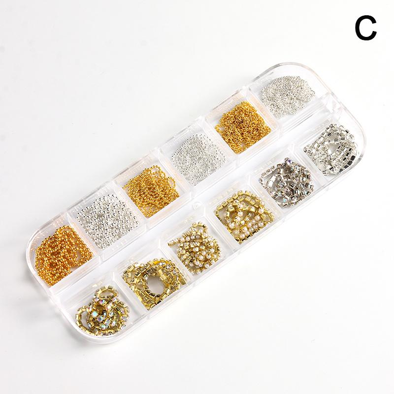 1 Box Metal Chain Nail Art Charms Multi-Shape Golden Silvery Rose Gold Black Nails Chain Diy Nail Supplies Manicure Accessories
