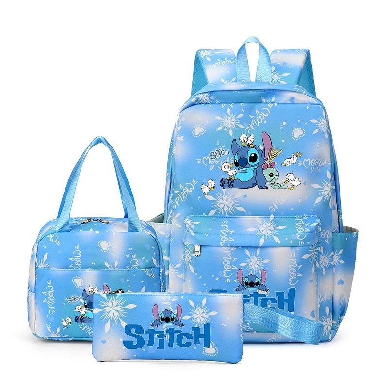 Stitch 3-teiliges Rucksack-Set für Jungen und Mädchen, Rucksack mit Campus-Cartoon-Print, Große Kapazität für Outdoor-Reisen