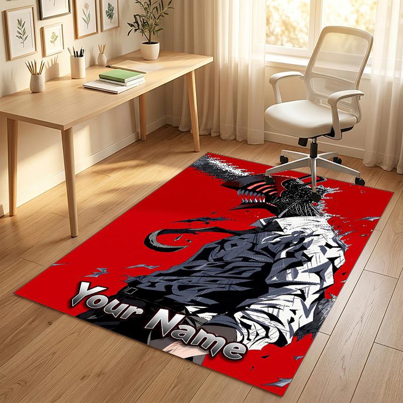 Personalized Crystal Velvet Carpet,Chainsaw Man Custom Printed Name, Plush Area Rug For Home Indoor Decor