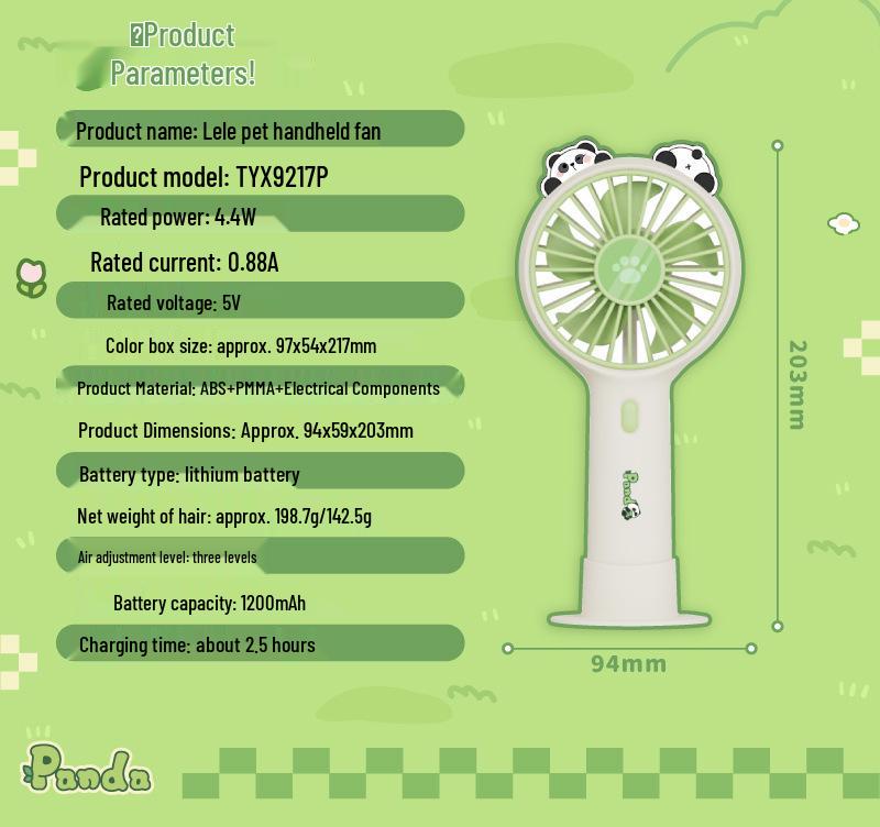 Green Panda USB Rechargeable Mini Desk Fan