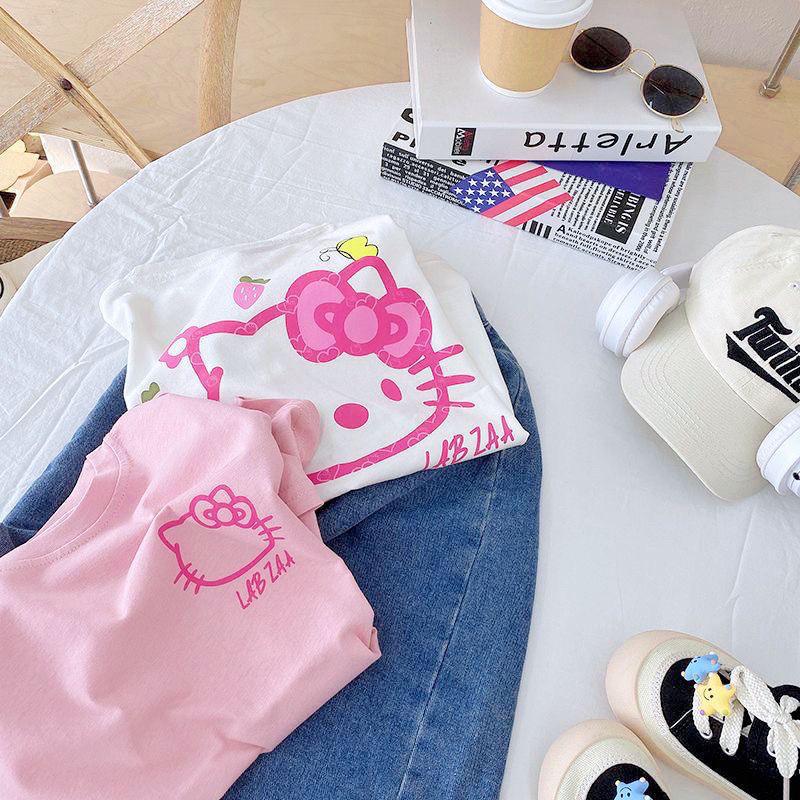 Girls Cotton Short Sleeve T Shirt Summer Cartoon Print Top For Kids Baby Toddler Comfortable Casual Tee