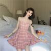 New summer sweet pink plaid suspender dress women's summer small fresh student skirt Korean version girl