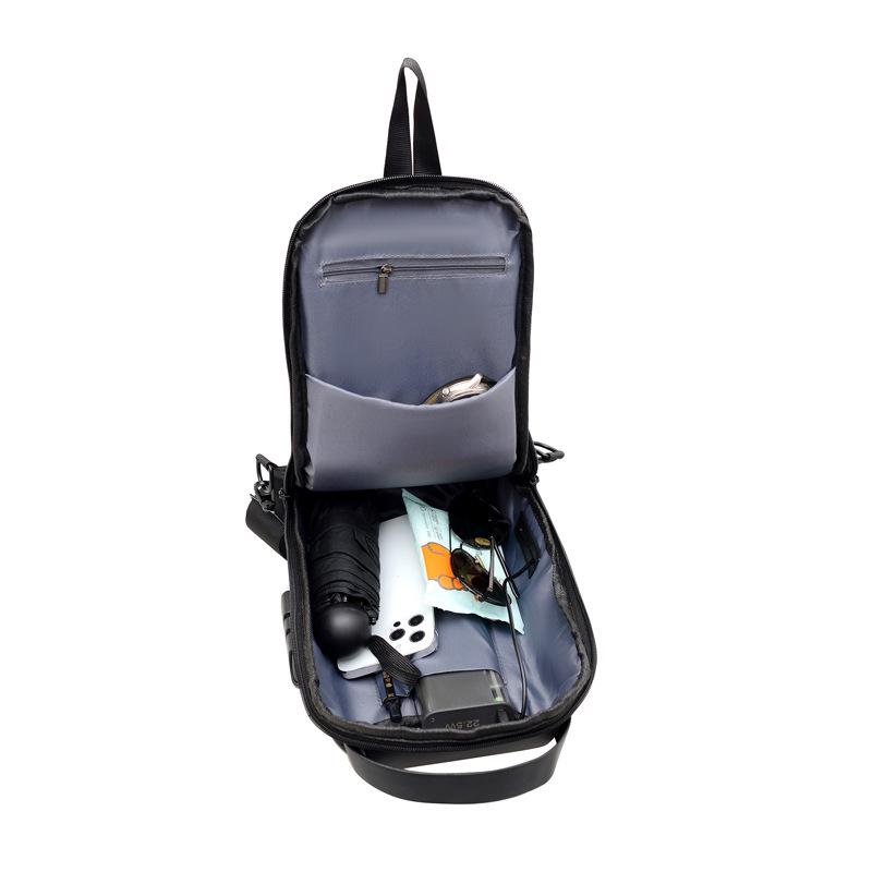 Herren Colorblock USB Brusttasche: Zahlenschloss, Handy-Umhängetasche, Fahrradrucksack