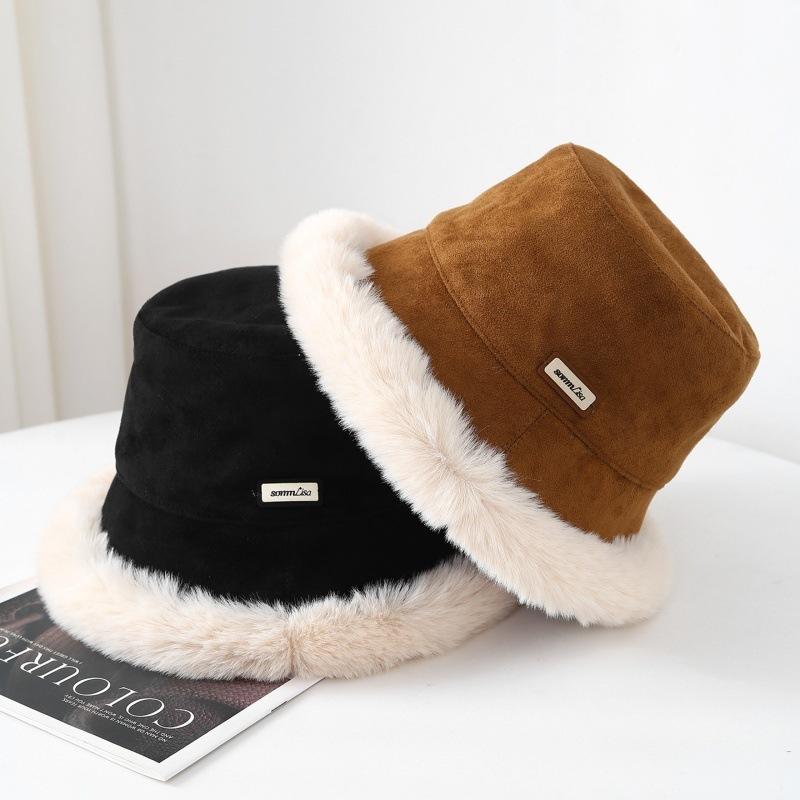 Autumn and Winter New Suede Fleece Burrs Bucket Hat Women's Thermal Basin Hat