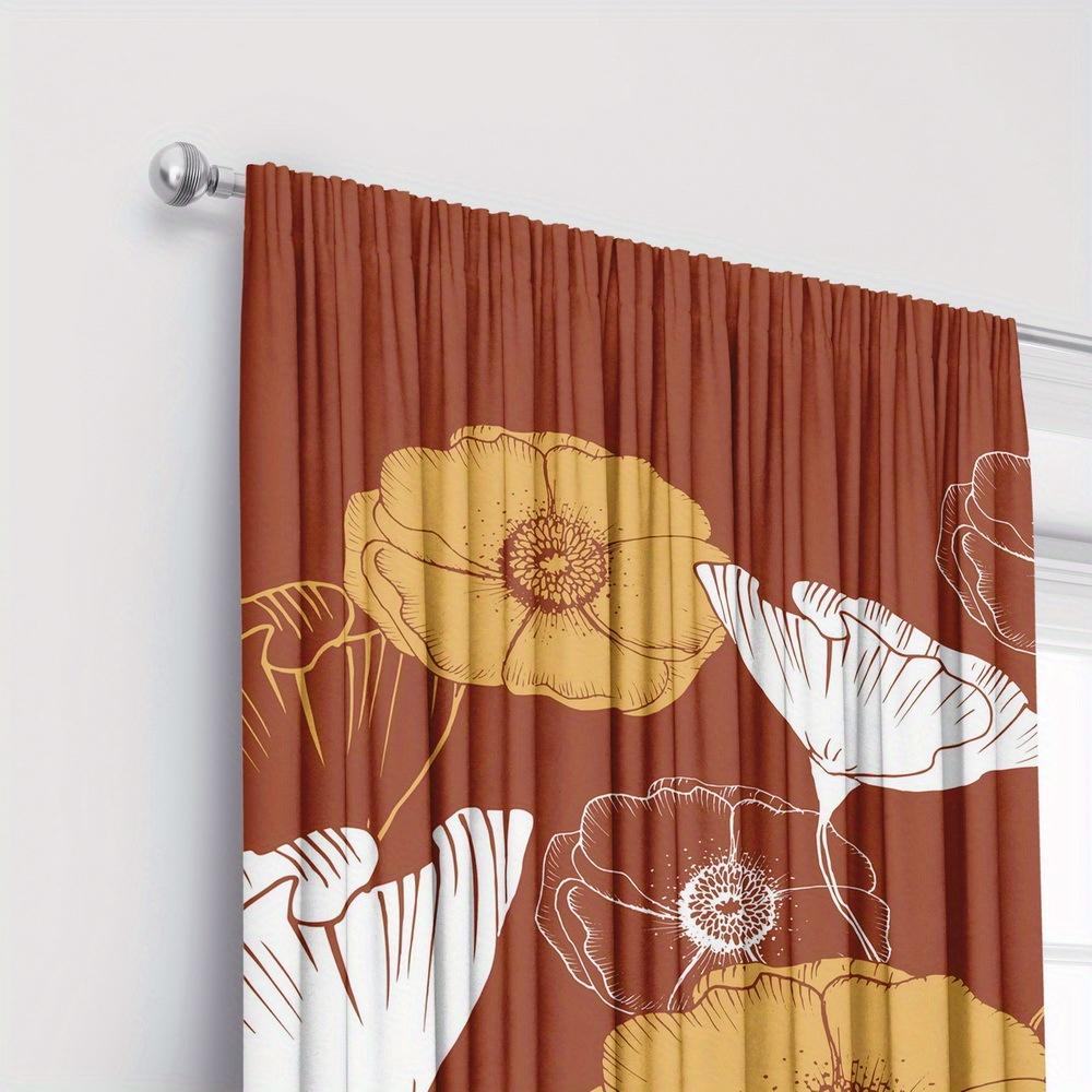 Orange Floral Pattern Curtains Polyester Fabric Suitable Bedroom Living Room Decoration Set Of 2 Made Machine Washable Decor
