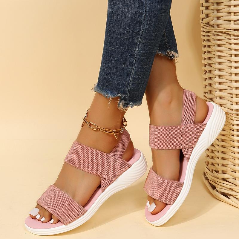 Casual Sandals Women's 2025 Summer Platform Platform Heel Wedge Fish Mouth Elastic One-line Strap Plus Size Sandals Women's Shoes