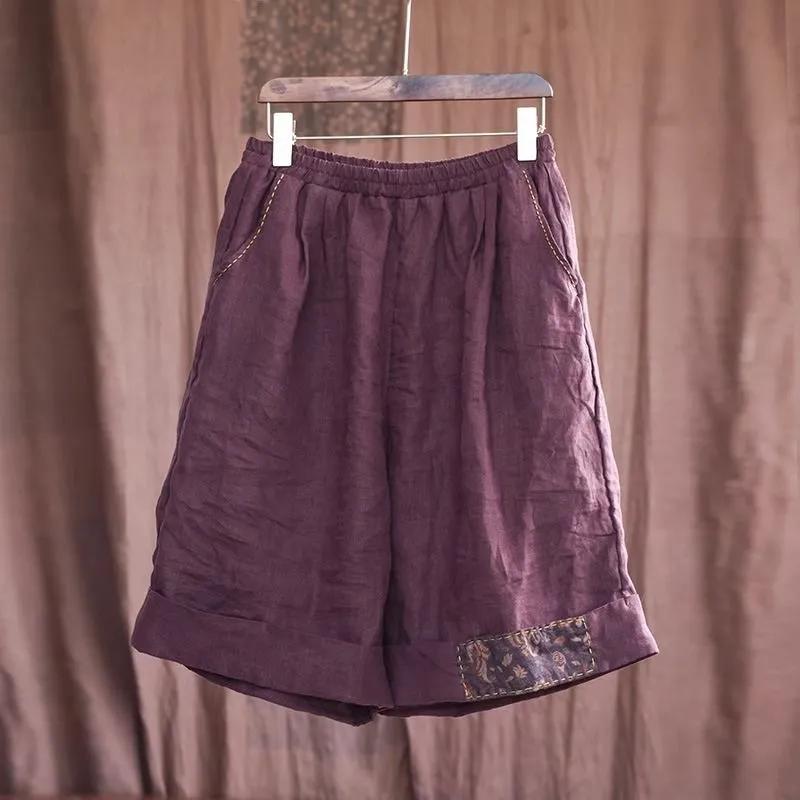 Shorts d'été rétro imprimés décontractés pour femmes, patchwork, amples, shorts de sport