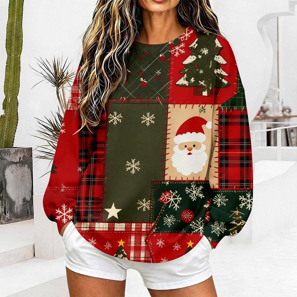 Women's Casual Christmas Print Neck Sweatshirt for Holiday