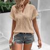 Women White Diamond Knit Hollow Out Short Sleeve Slim Fitted T-Shirt