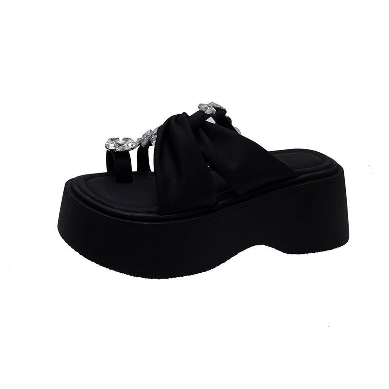 New Thick-soled Height-increasing Shoes with Rhinestones and High-heeled Sandals for Women