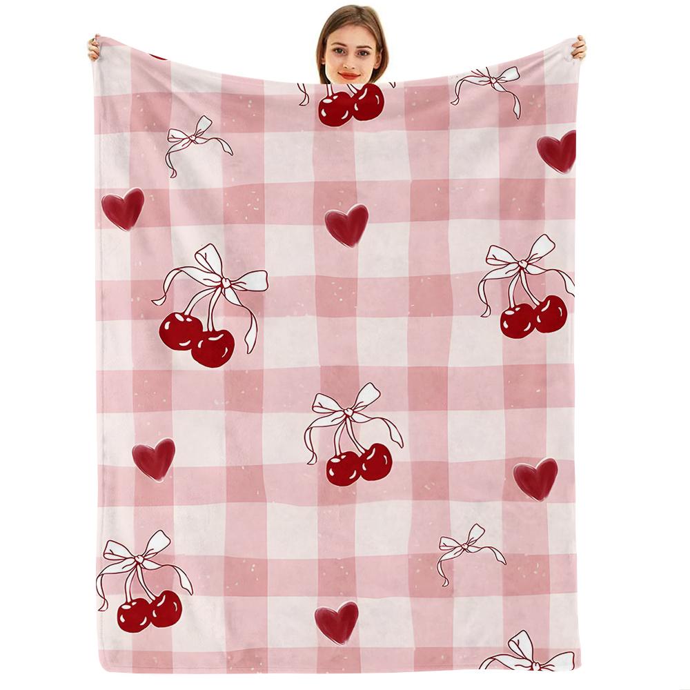 Pink Gingham Candy Cane Soft Flannel Blanket Breathable Warm Throw for Office Car Sofa Kids Room Birthday Xmas Gift