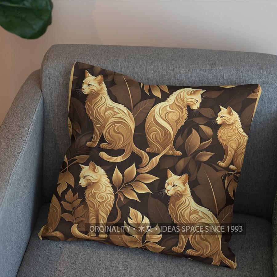 2D Cute Cats On Branches Leafy Pattern Pillow Cover Pattern Cushion Cover Suitable For Sofa Bedroom Car Pillow Cover