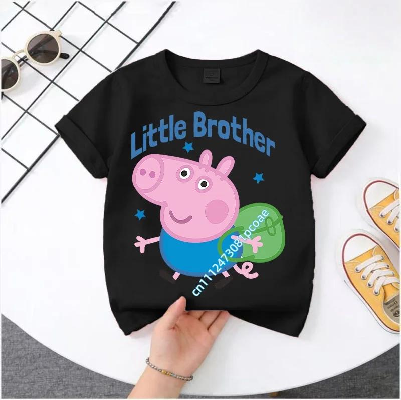 Peppa Pig children's Polyester short-sleeved boys' sports shirt and girls' casual top, 2026 summer T-shirt with cartoon print