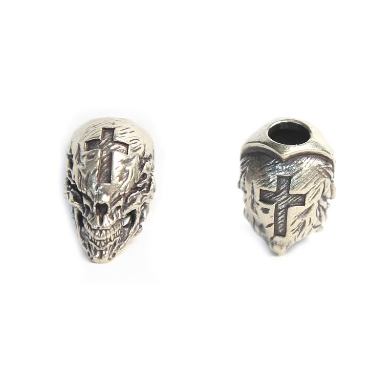 Kreuz Totenkopf Messing Messer Perlen EDC DIY Paracord gewebte Armbänder Lanyard Anhänger Zubehör Outdoor-Werkzeug Behänge Schmuckstücke