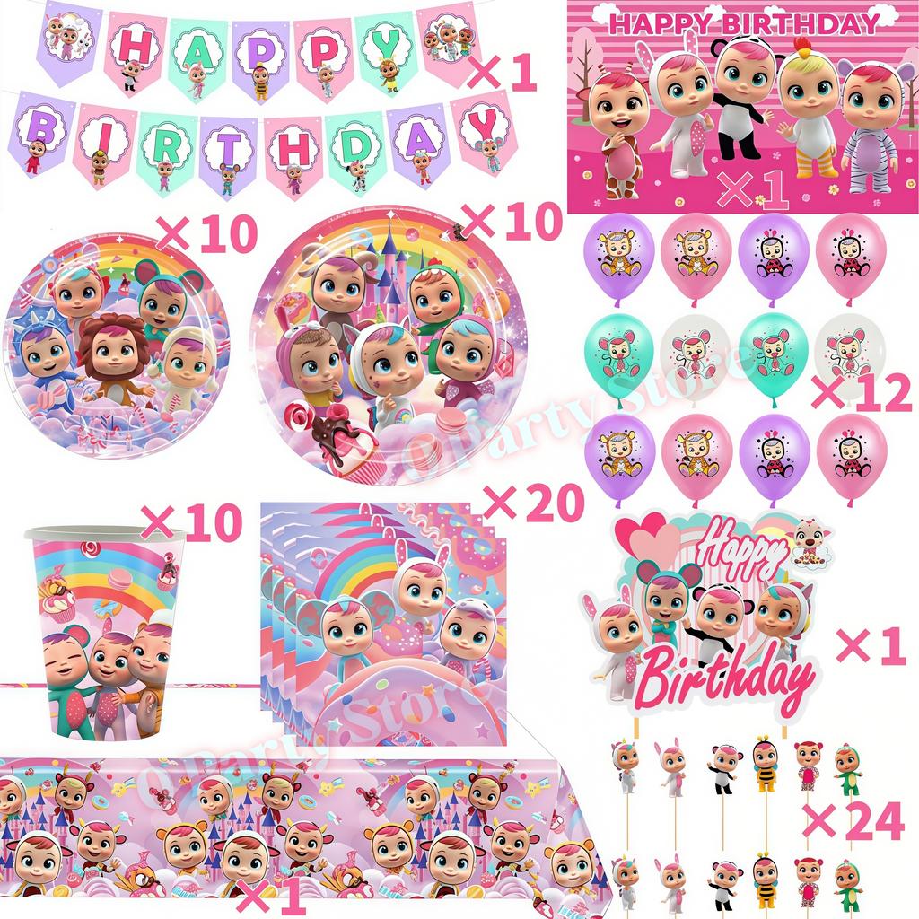 Cry Babiesed Birthday Party Decorations Tableware Plate Cup Balloon 1St Year Boy Girl Birthday Decor Baby Shower Supplies Gifts