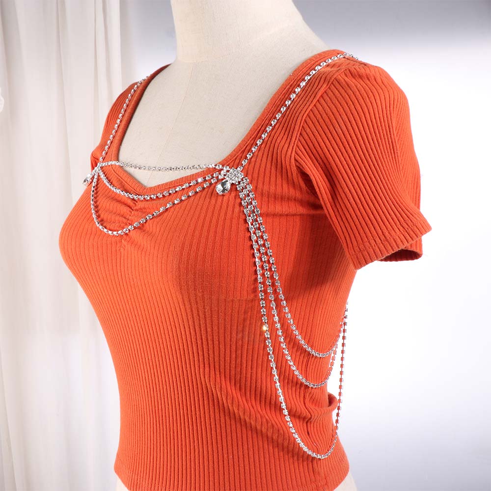 Retro Tassel Bling Body Chain Luxury Women's Shoulder Chain Rhinestone collarbone chain  Evening