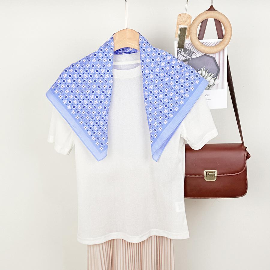 Japanese literary and artistic style floral small square scarf women's spring and summer atmosphere decorative scarf with T-shirt shirt shawl headband