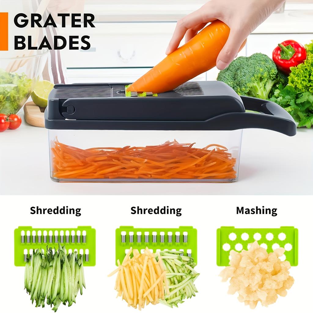16 in 1 multifunctional vegetable slicer and slicer kit - manual food processing machine with container, drainage basket