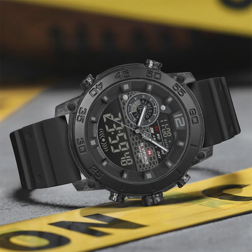 Quartz Chronograph Wristwatch Multifunctional Men's Sports Wrist Watch Dual Display Time Night Light Boys Alarm Watches