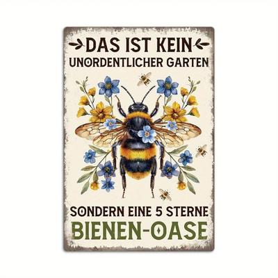 1pc German Vintage Bee Metal Sign - "5 Sterne Bienen-Oase" Quote, Ideal Wall Decor for Garden/Apiary/Farmhouse