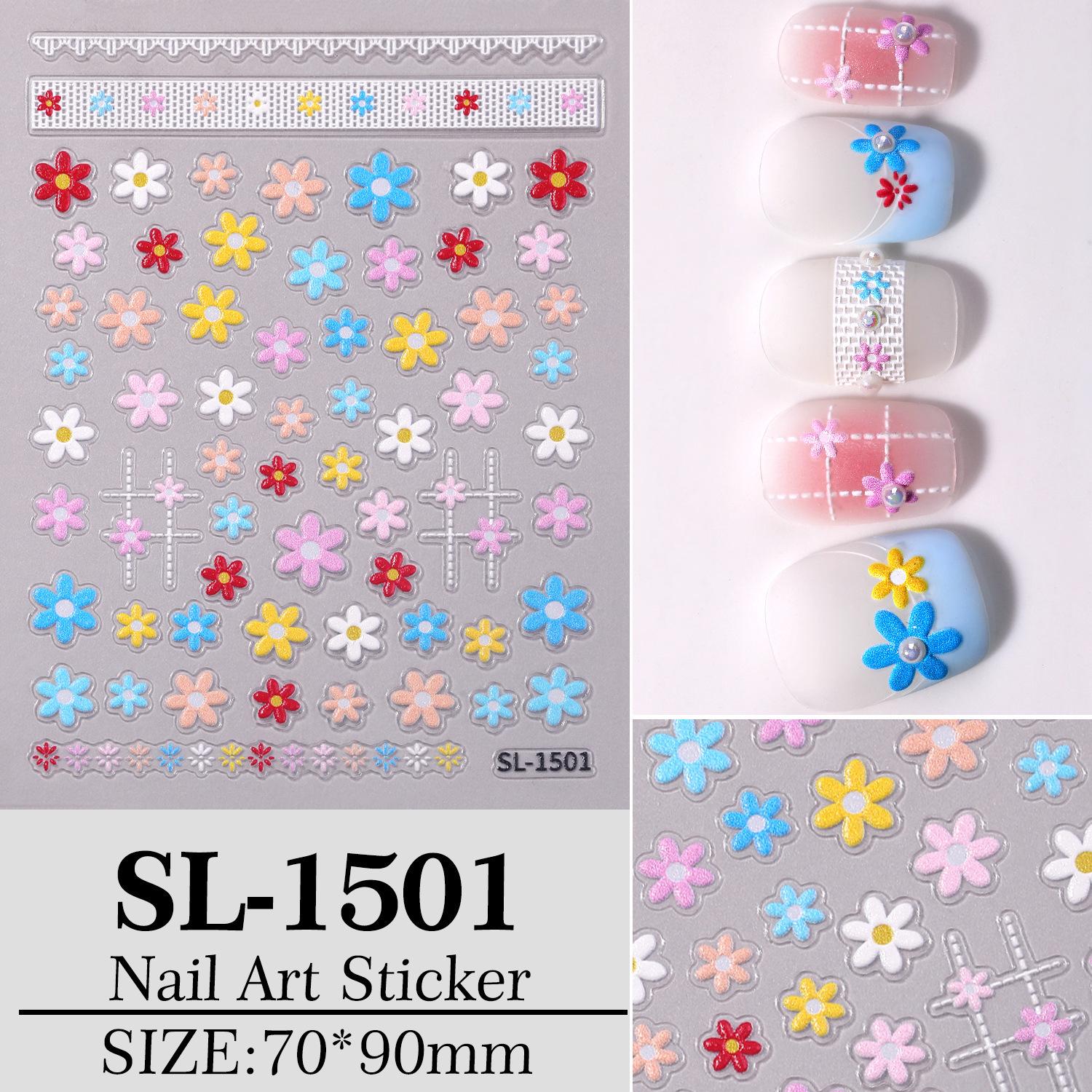 5D Small Flower Embossed Nail Stickers - Versatile Daisy Design for DIY Nail Art