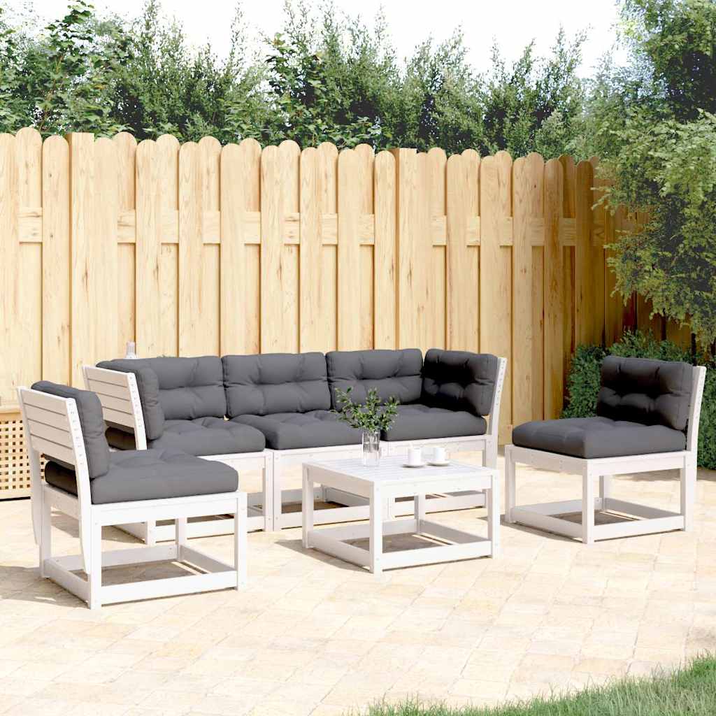 5 Piece Garden Sofa Set with Cushions White Solid Pine Wood