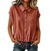Camicia Casual da Donna a Bottoni Manica Corta Orlo con Coulisse Vestibilità Rilassata Top Leggero per l'Uso Quotidiano