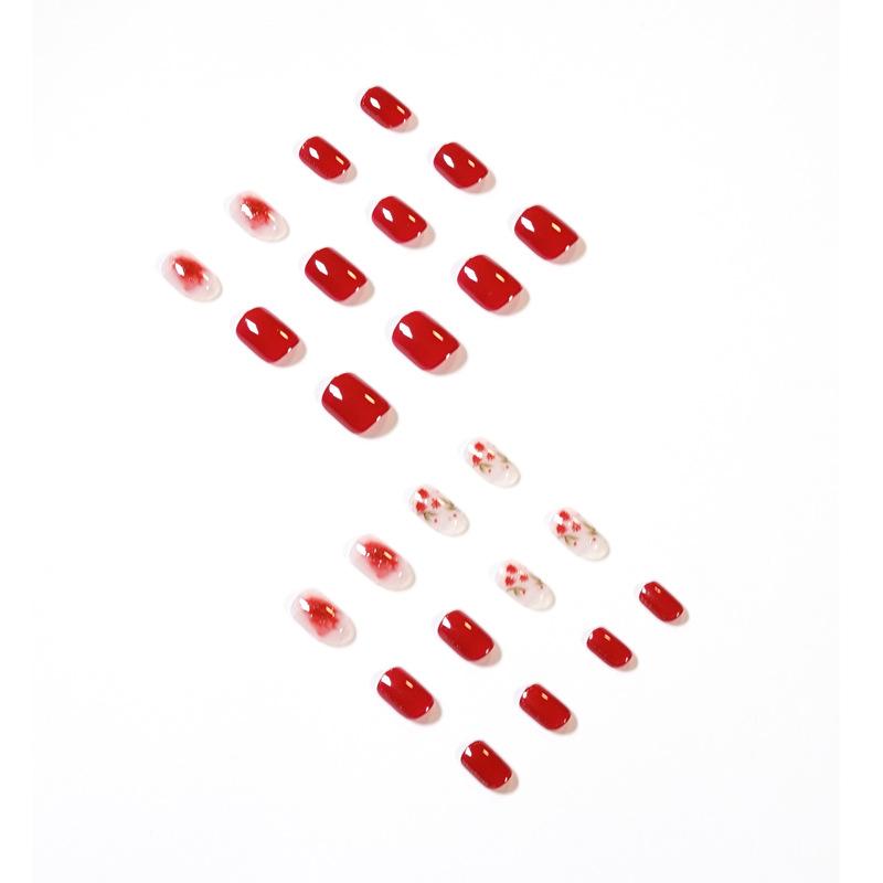 Wear nail hawthorn safflower nail art autumn and winter white nail film smudged fake nail removable nail art nail patch
