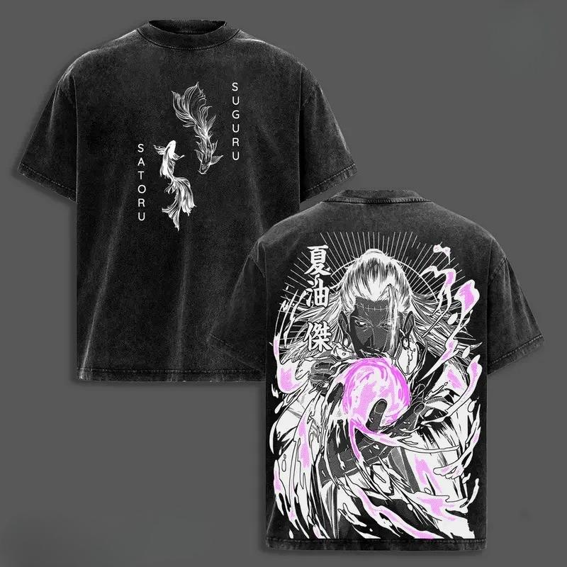 Jujutsu Kaisen Geto Suguru Print Tee Men Women Retro Washed T-shirts Casual Cotton T Shirt Short Sleeve Clothing Harajuku Tshirt