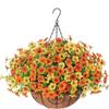 Artificial Violet Flower Hanging Basket With Iron Frame Coconut Fiber Liner Outdoor Garden Decor
