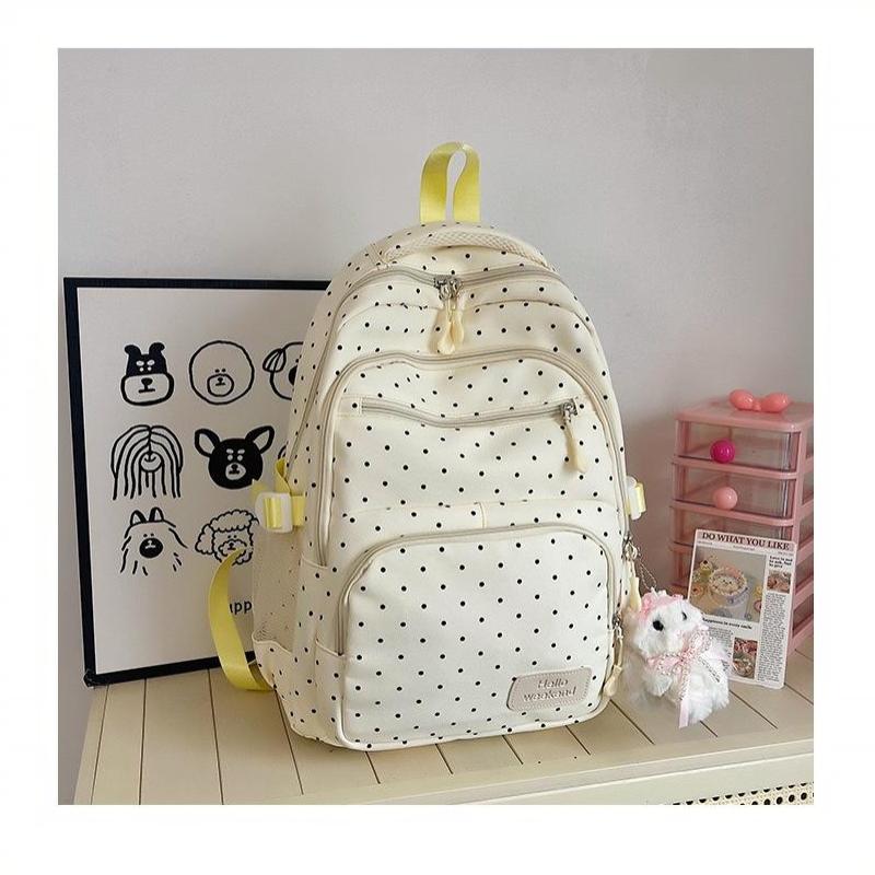 Nylon Polka Dot Girls Backpack Set Multi Compartment Zipper Closure Water Resistant Lightweight Bookbag for School Daily Use