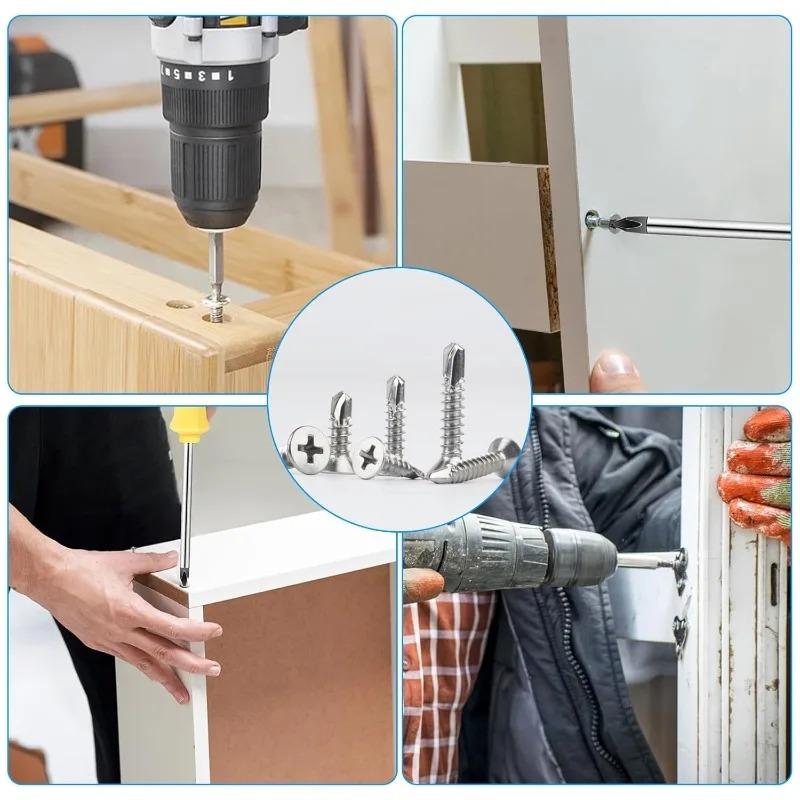 Cross Flat Head Self Tapping Screws Steel Self Drilling Screws Metal Wood Quick Fixing Fasteners Hardware For Home Repair Tools