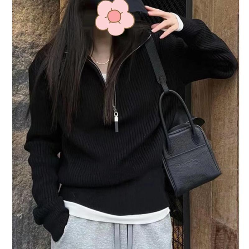 Fashion Half-zipper Turtleneck Women's Sweater Autumn and Winter New Long Sleeve Inner Knitted Pullover Sweaters Elegant Simple Top Clothes 2503