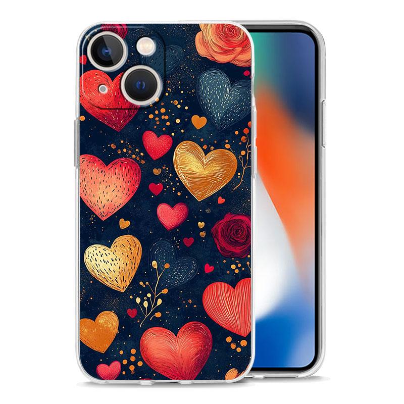 Phone Case For iPhone 16 Cases iPhone 15 12 13 14 16 Pro Max X XR XS Max 15 Plus iPhone11 Cover Oil Painting Graffiti Heart