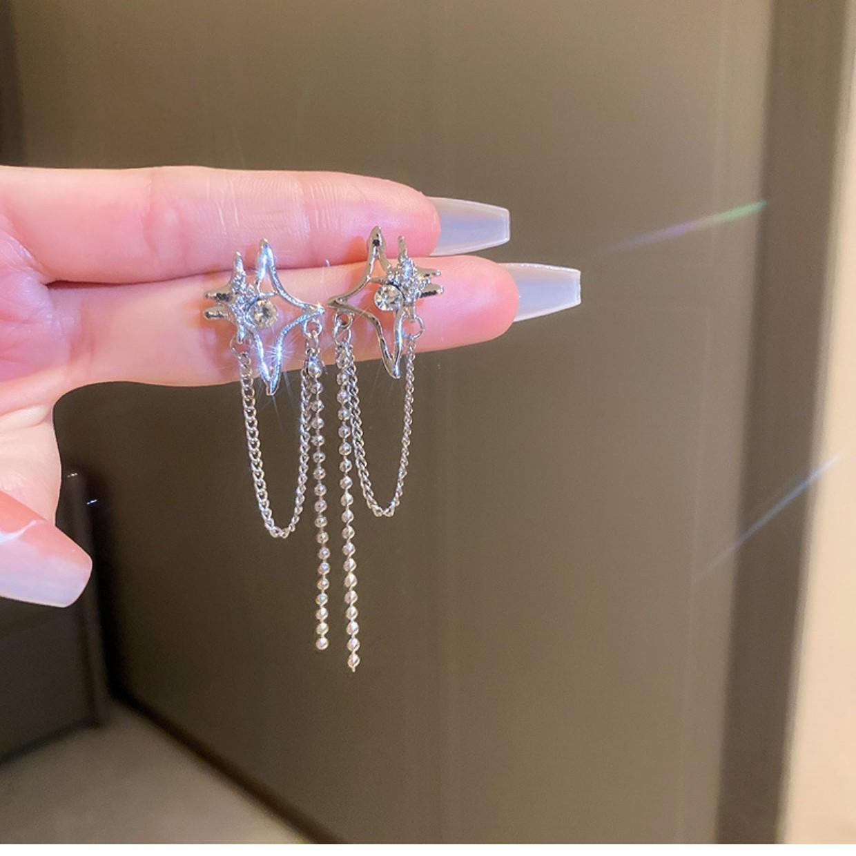 

Korean S925 Silver Star Tassel Fashion Earrings Electroplated