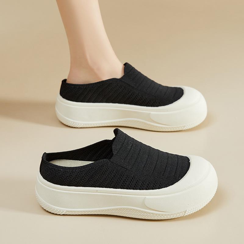 Fashion Fly Weave Women Half Slippers 2025 Summer New Breathable Slip on Casual Shoes Comfortable Height Increase Non Slip Fishing Shoes